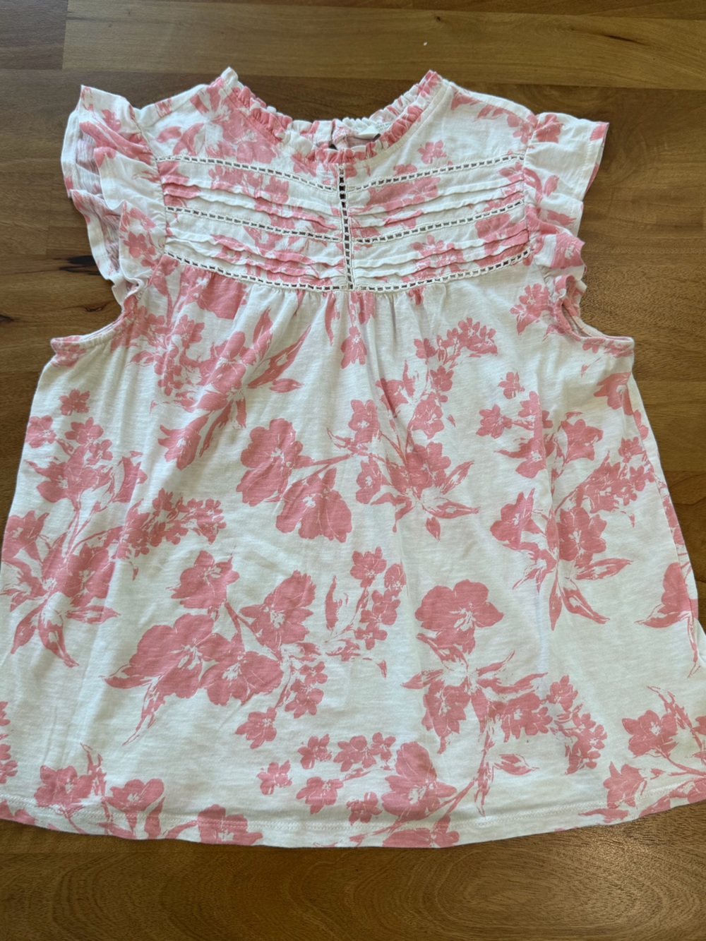 Lucky Brand Pink and White Floral Flutter Sleeve Tank Top Size Large